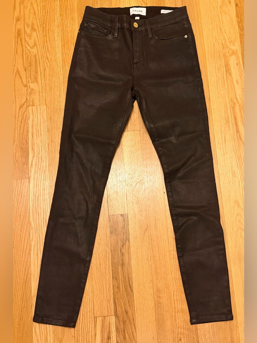 FRAME Le Skinny Chocolate Brown Coated Jeans